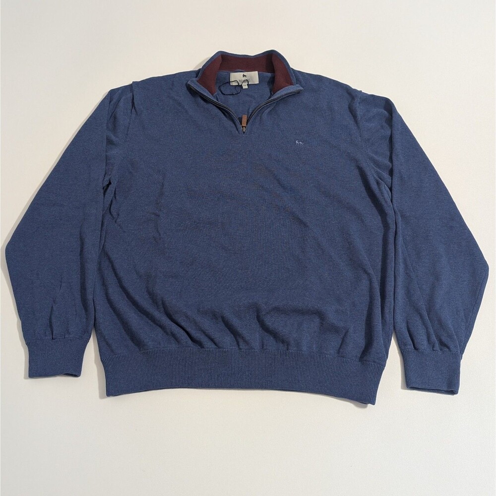NWOT Magee 1866 Carn 1/4 Zip Sweater Pullover Blue Cotton Knit 2XL Slim Fit